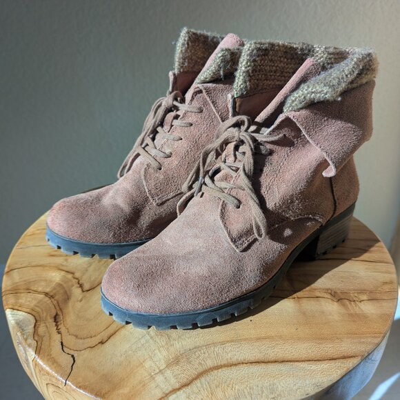 Lucky Brand suede lace up combat boot camel 8.5 - Picture 3 of 5